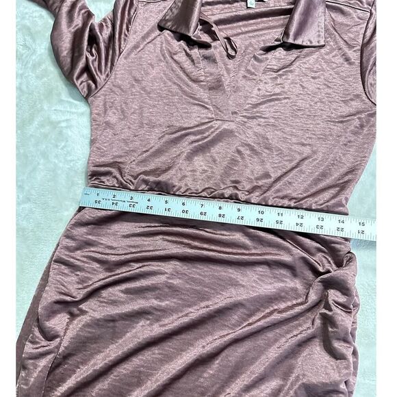 Louna Ruched Dress Women's Large Brown Jersey Knee Length Long Sleeve V-Neck RTR - Picture 11 of 14